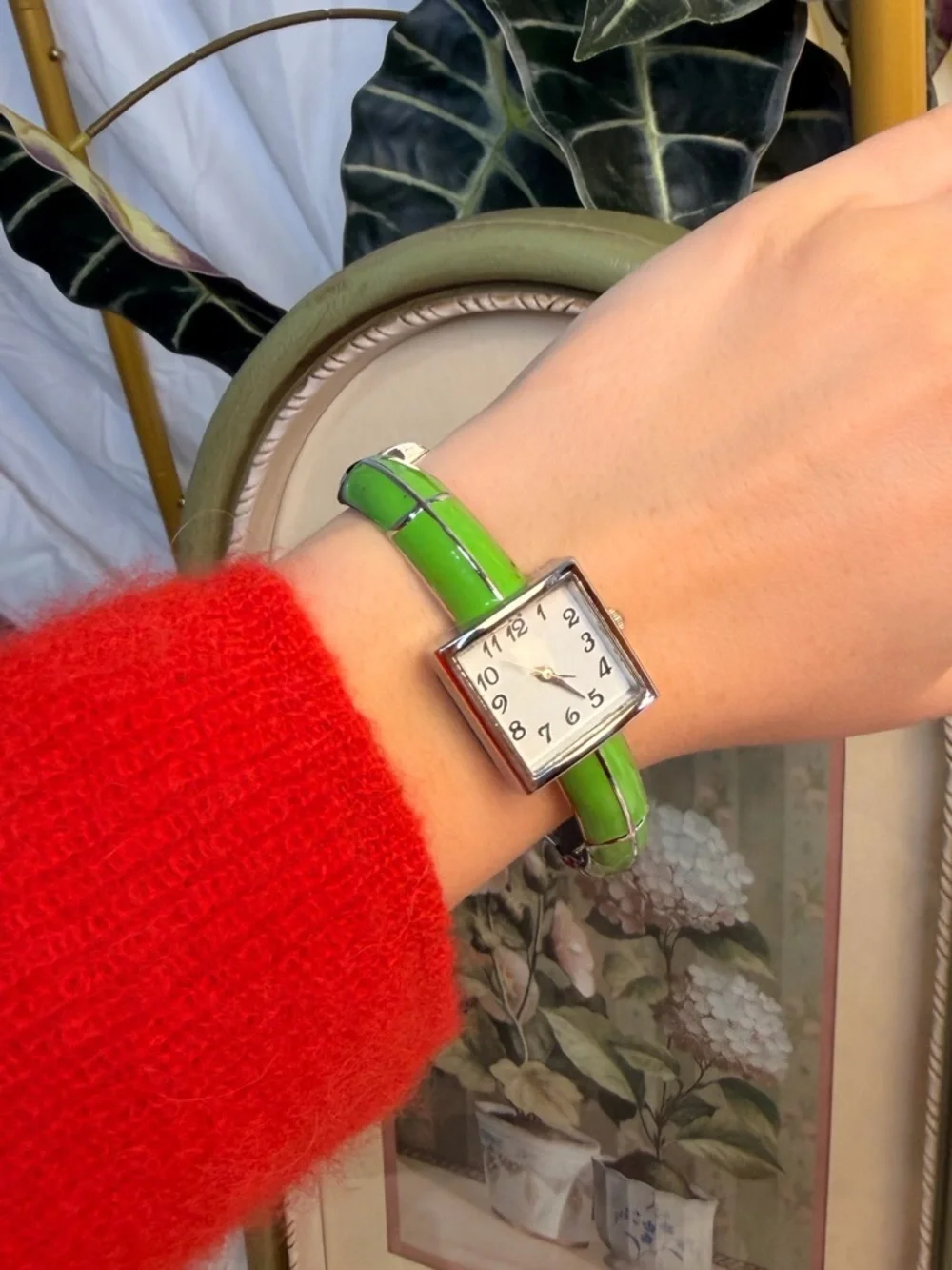 American Vintage Green Enamel Square Silver Women’s Watch Unique Find